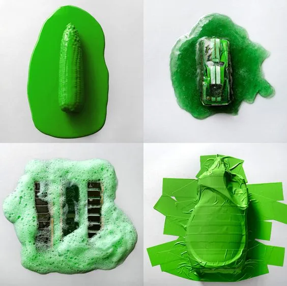 products covered in green to symbolize greenwashing