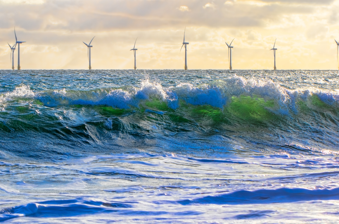 Green energy. Wind power and wave energy. Renewable sustainable resources